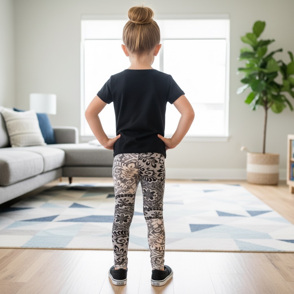 Small NEW Girls Paisley Lace Leggings Kids Soft Yoga Pants - Picture 5 of 7